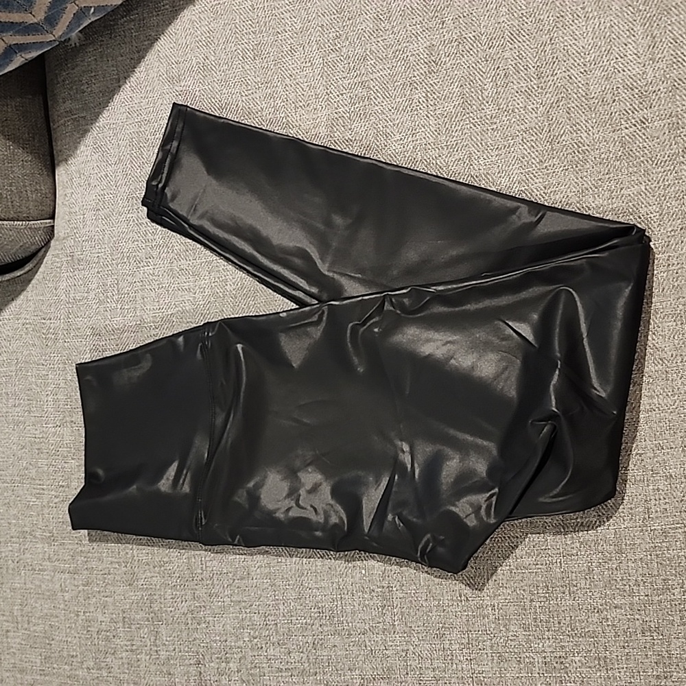 Leggings Depot PU Leather Wide Waistband Leggings in Black